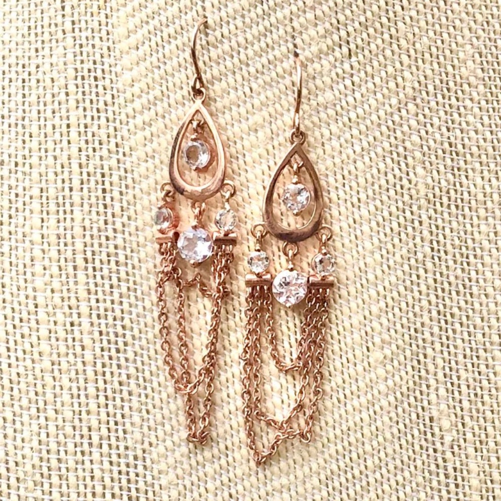 Rose Gold CZ Dangle Earrings